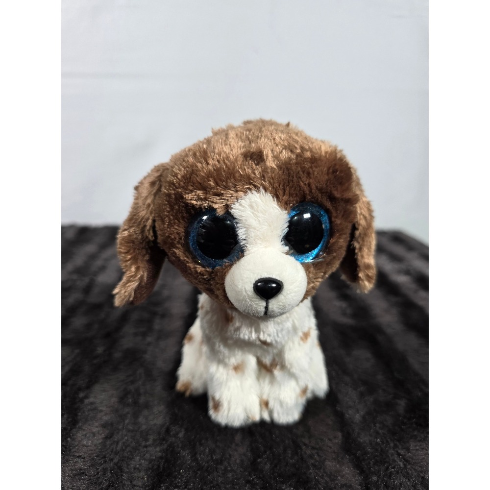 Ty Beanie Boos Muddles the Dog Brown White Spotted Plush Glitter Eyes 6 inch